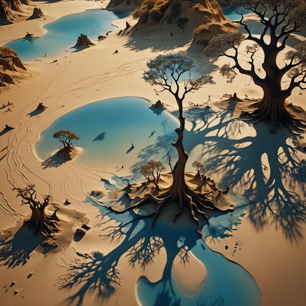 Surreal Miniature World in Glowing Sand