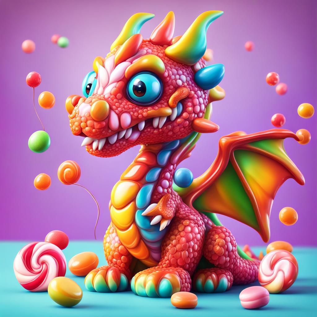 Cute Candy Dragon in Candyland Art Style
