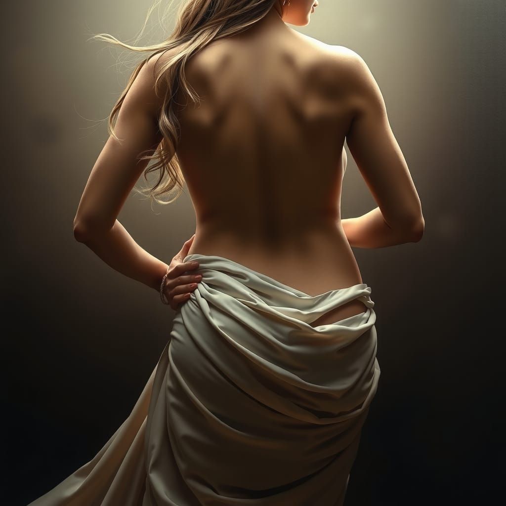 Pregnant Goddess Back Portrait in Rembrandt Style