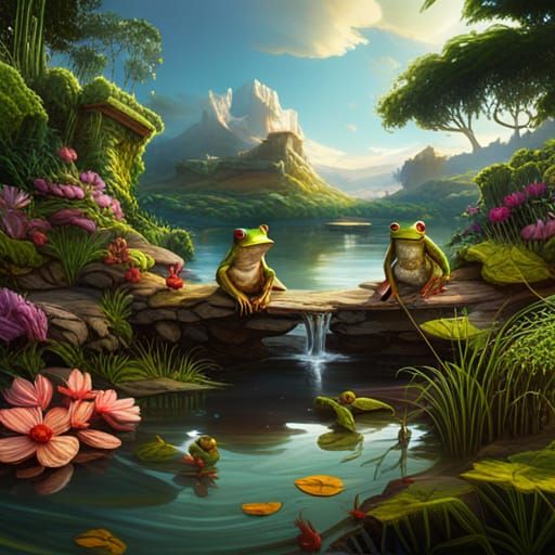 Frogs in Pond: Detailed Matte Painting