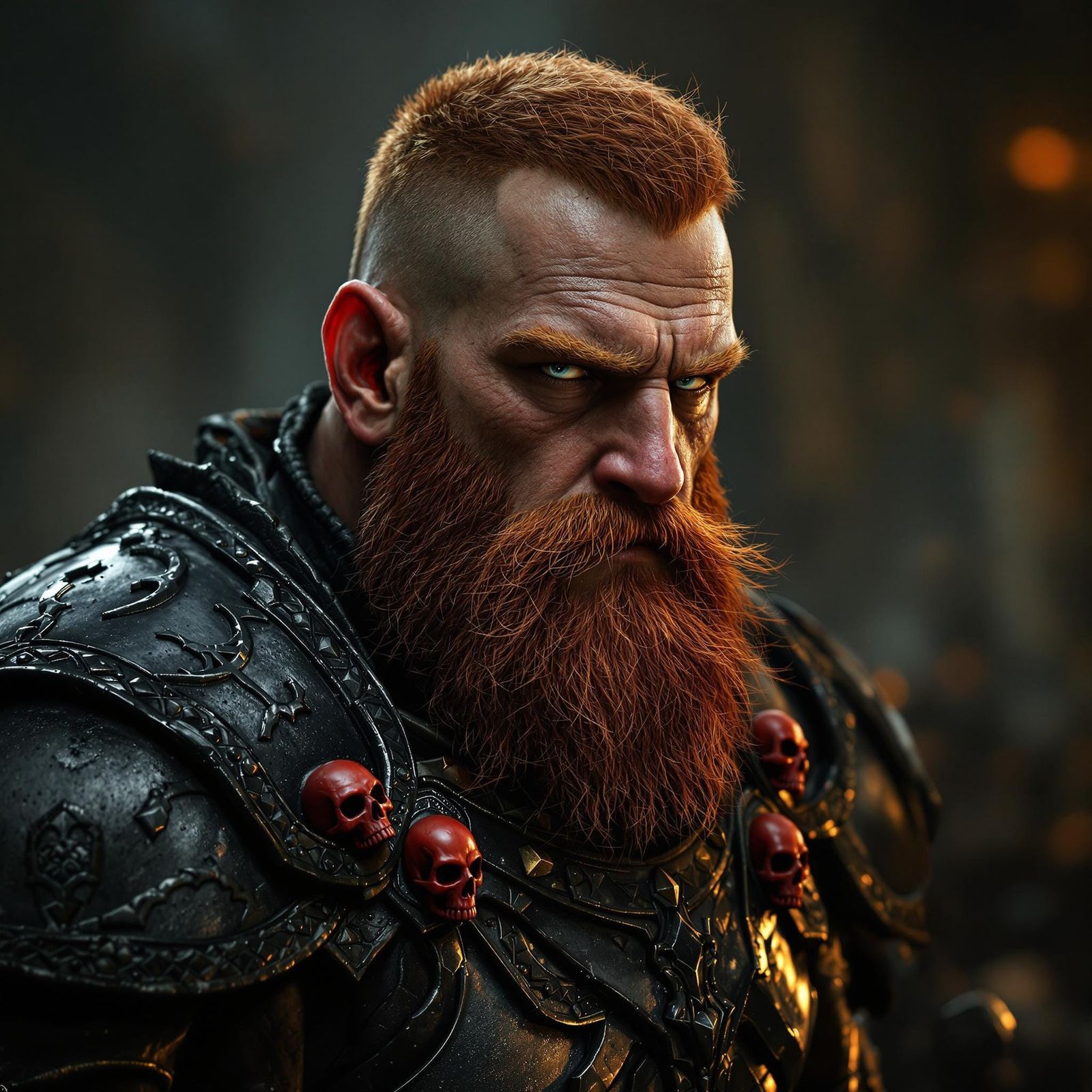 Dwarf Fighter in Intricate Armor, Cinematic Lighting