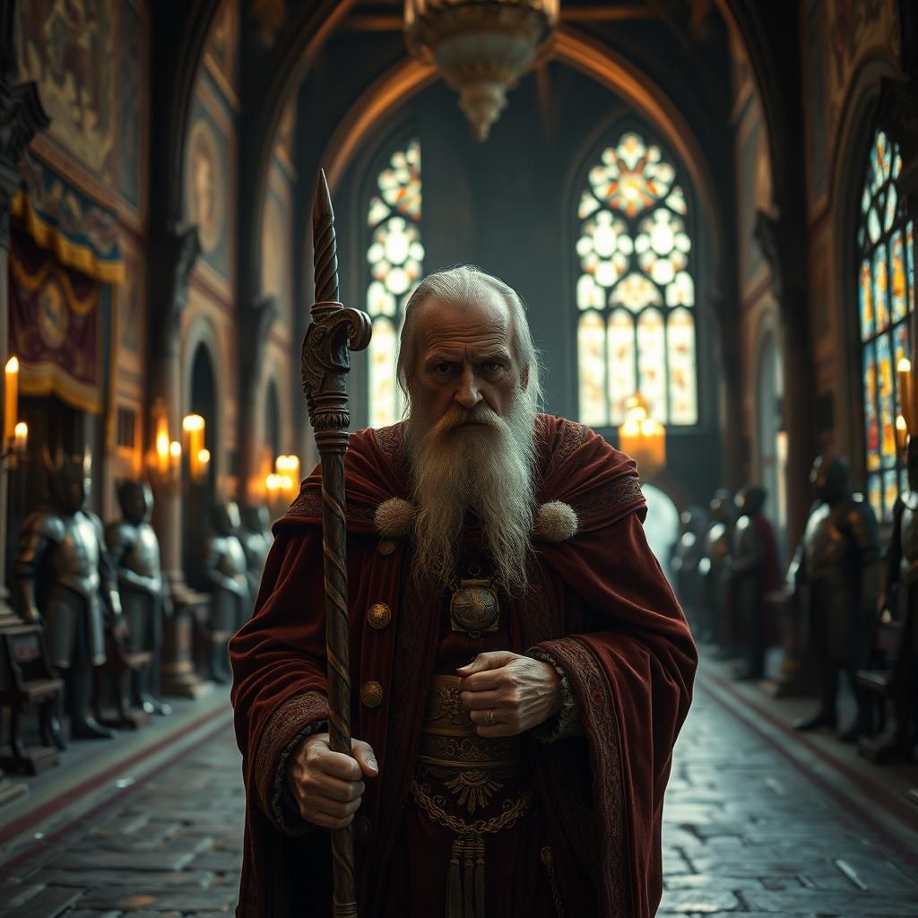 One-Eyed King Walks Through Opulent Medieval Palace