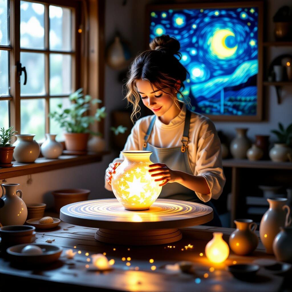Memory Potter Shaping Liquid Light in Starlight Workshop