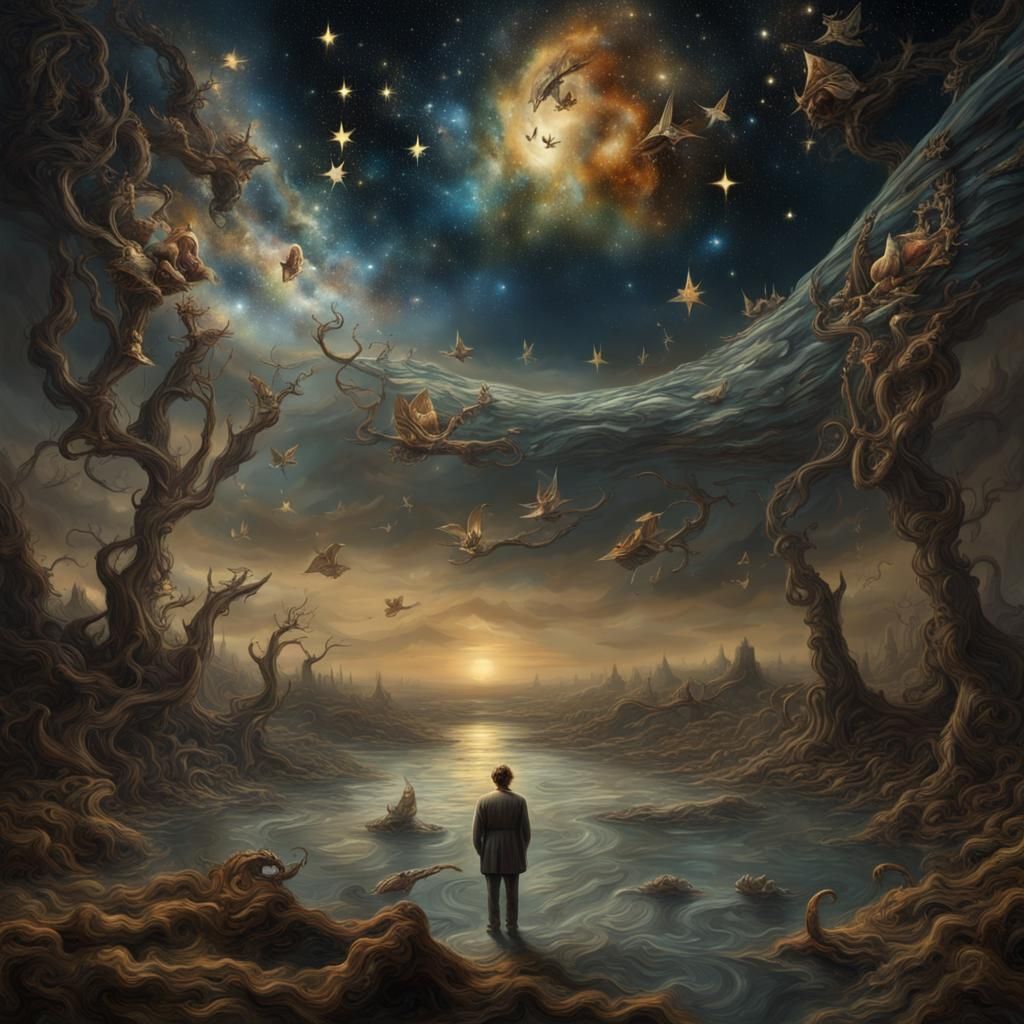 Surreal Starry Dawn: A Digital Painting