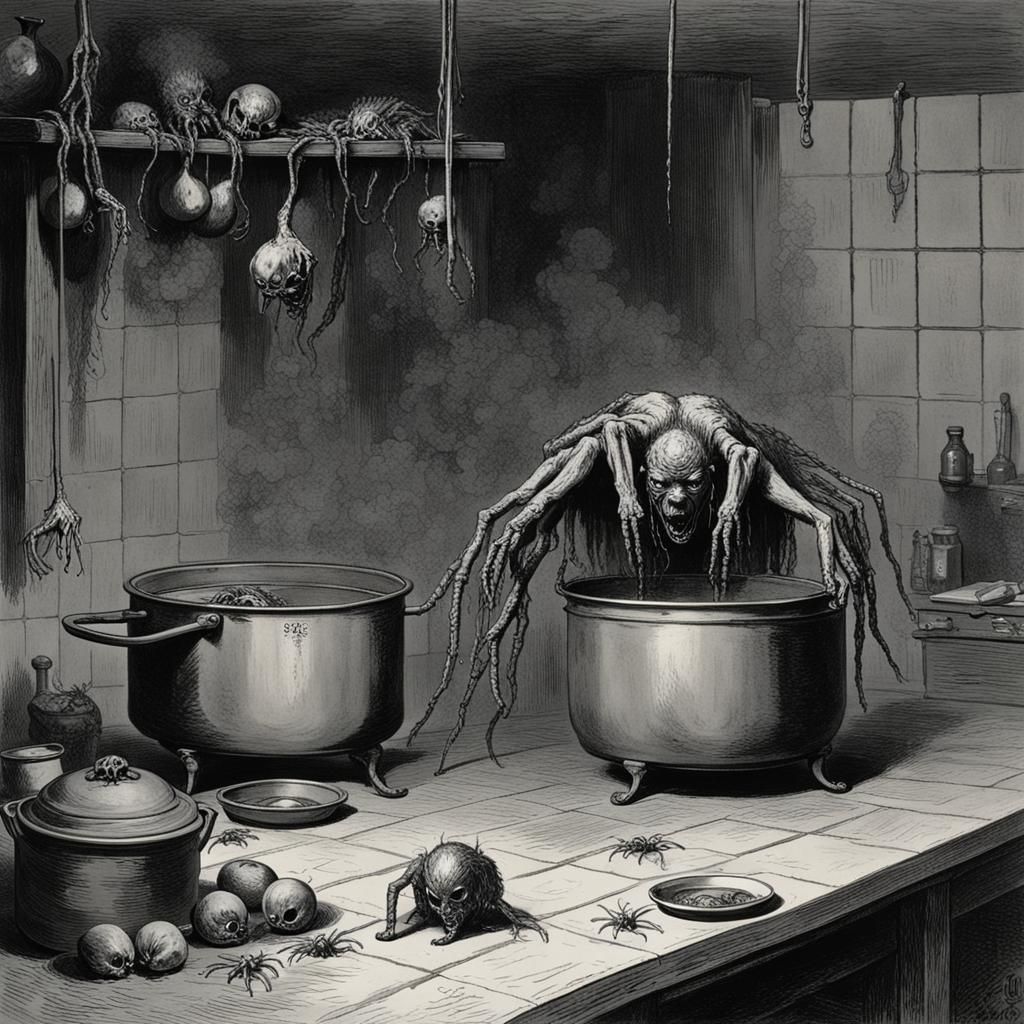 Horror Witch's Kitchen with Severed Head