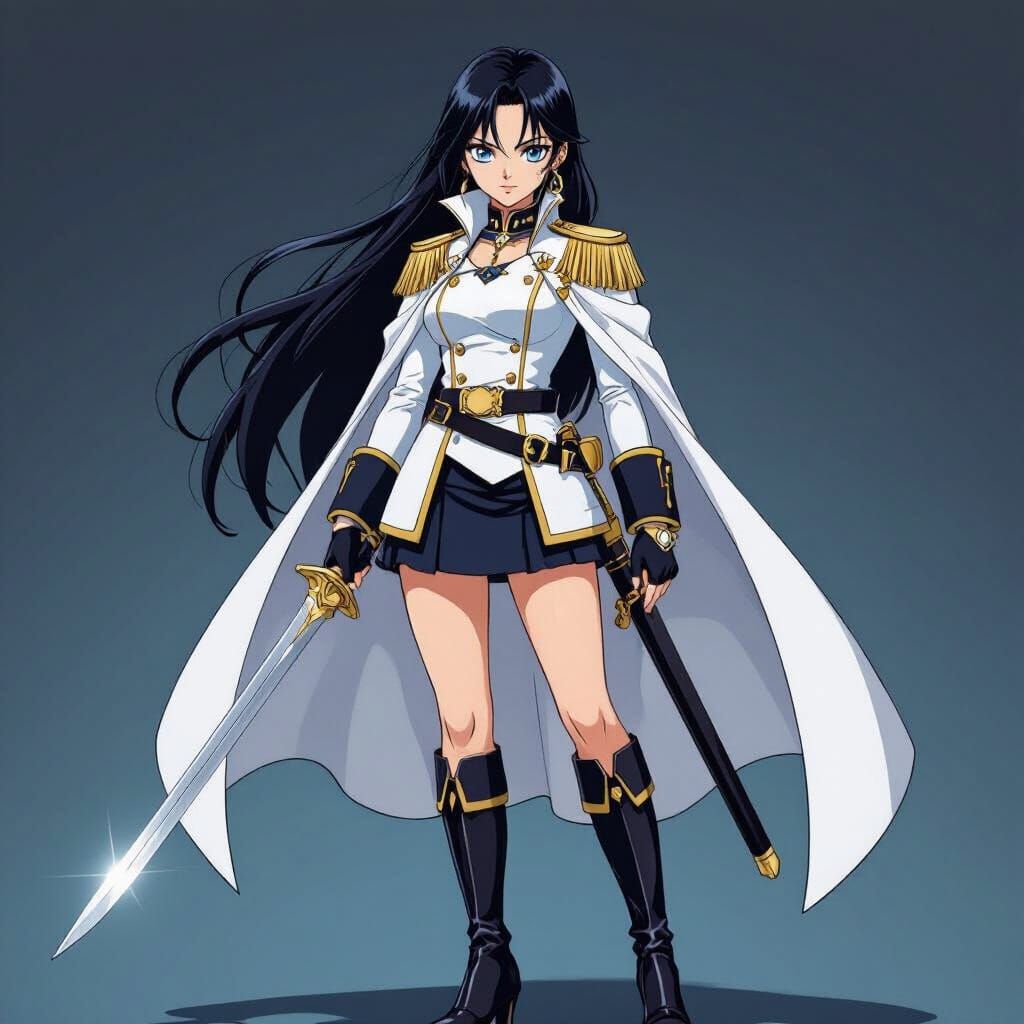 Anime Female Admiral with Sword in White Uniform