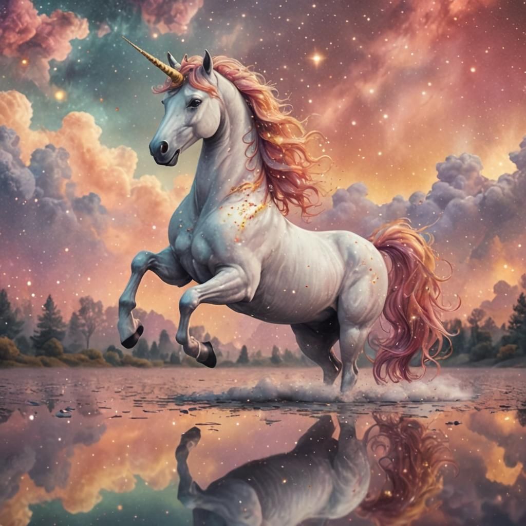 Unicorn in Starry Nebula with Bokeh