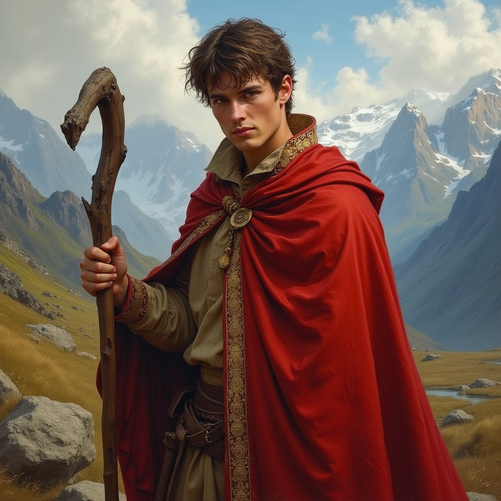 Noble Young Man in Mountain Landscape as Painting