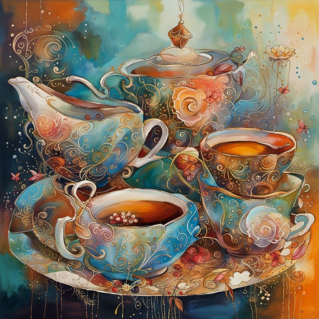 Magical Fairy Tea Set in Abstract Art