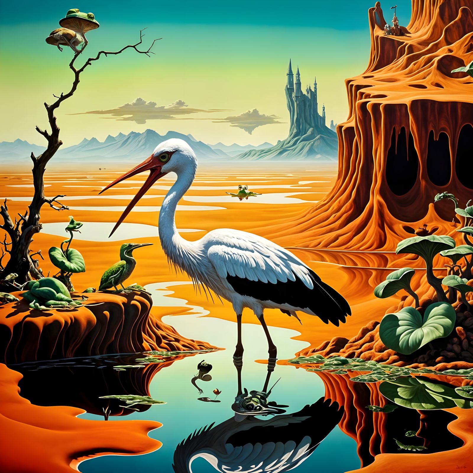 Stork Eats Frog: Never Give Up Fantasy Image