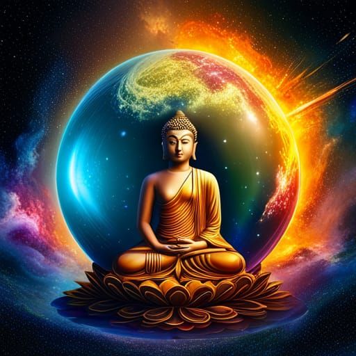 Buddha Travels Through Galaxy to Paradise