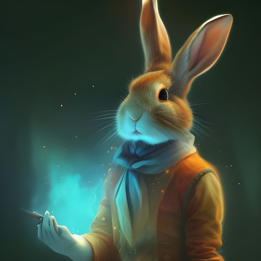 Rabbit Magician Portrait: Detailed Digital Fantasy Art