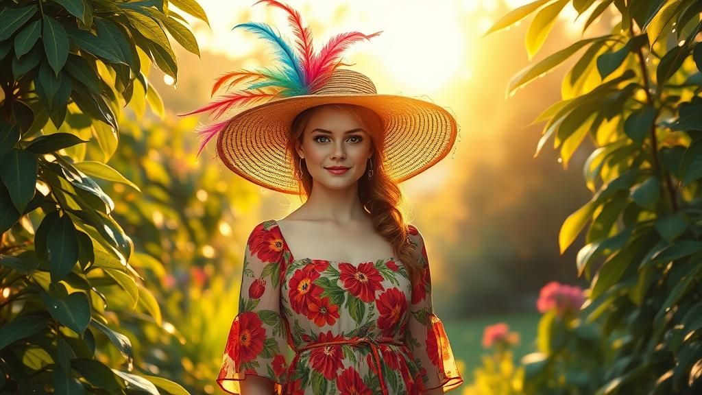 Gabby in Floral Dress: Oil Painting in Garden