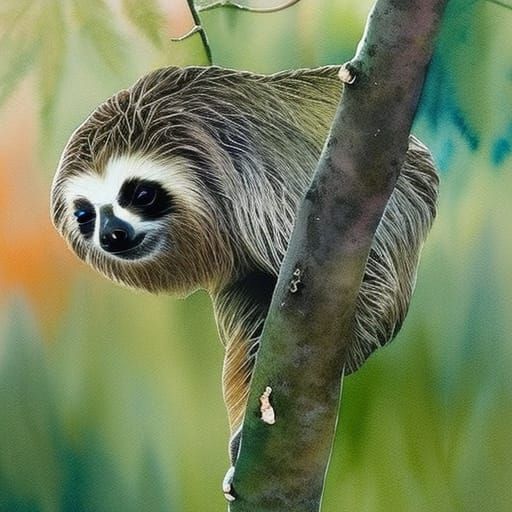 Sloth in Watercolor: A Serene Nature Symphony
