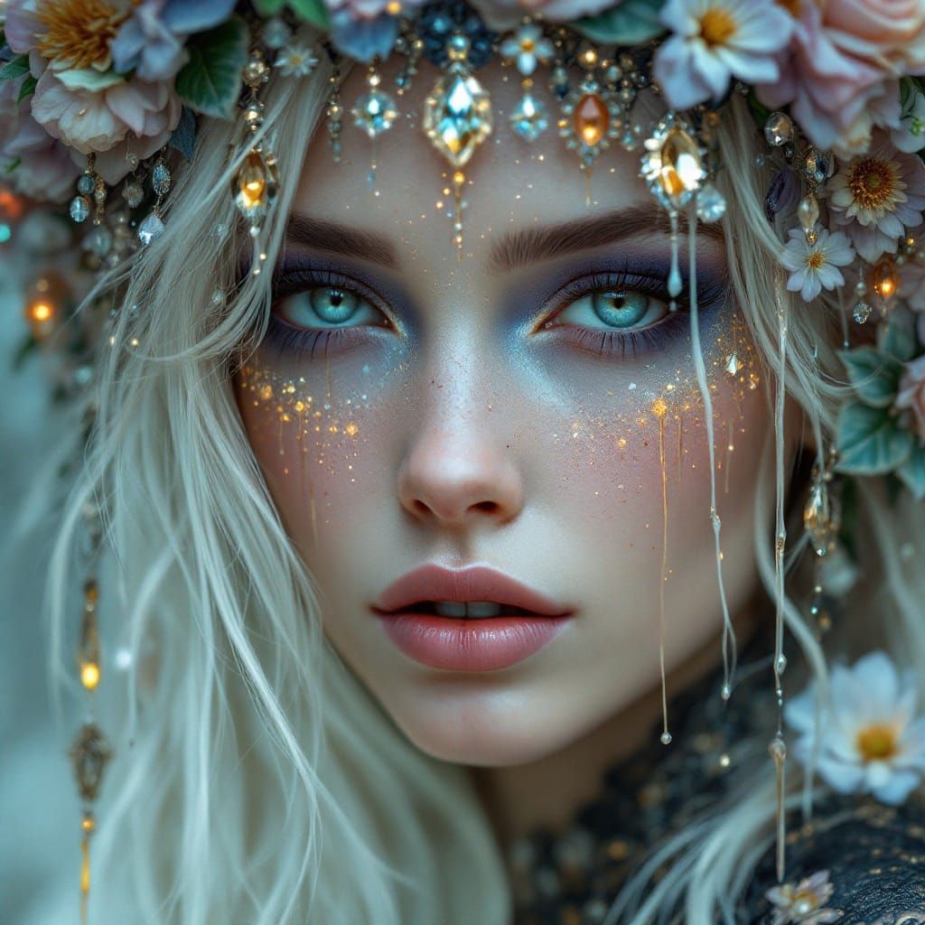 Ethereal Goth Queen in Cascading Flowers and Glittering Gems