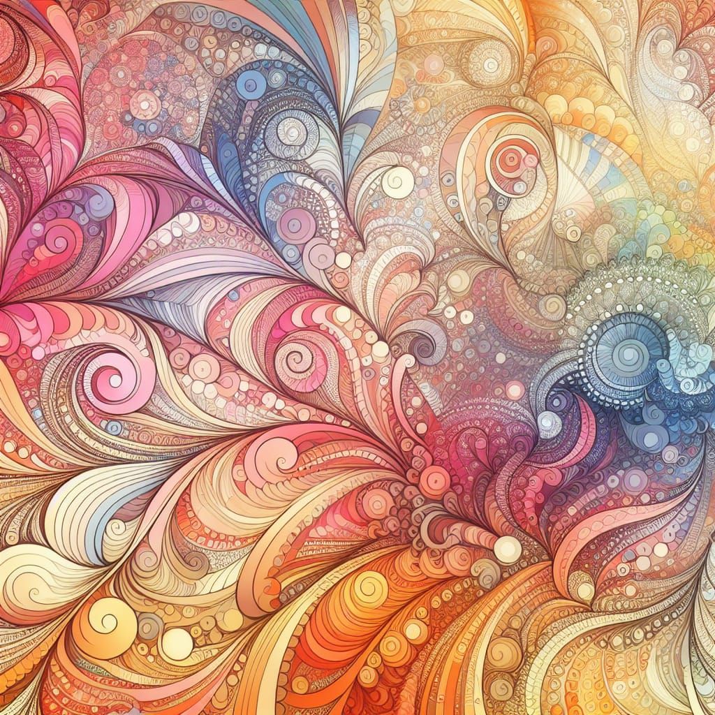 Harmonious ZenDoodle Fractal Line Art in Pastel Hues