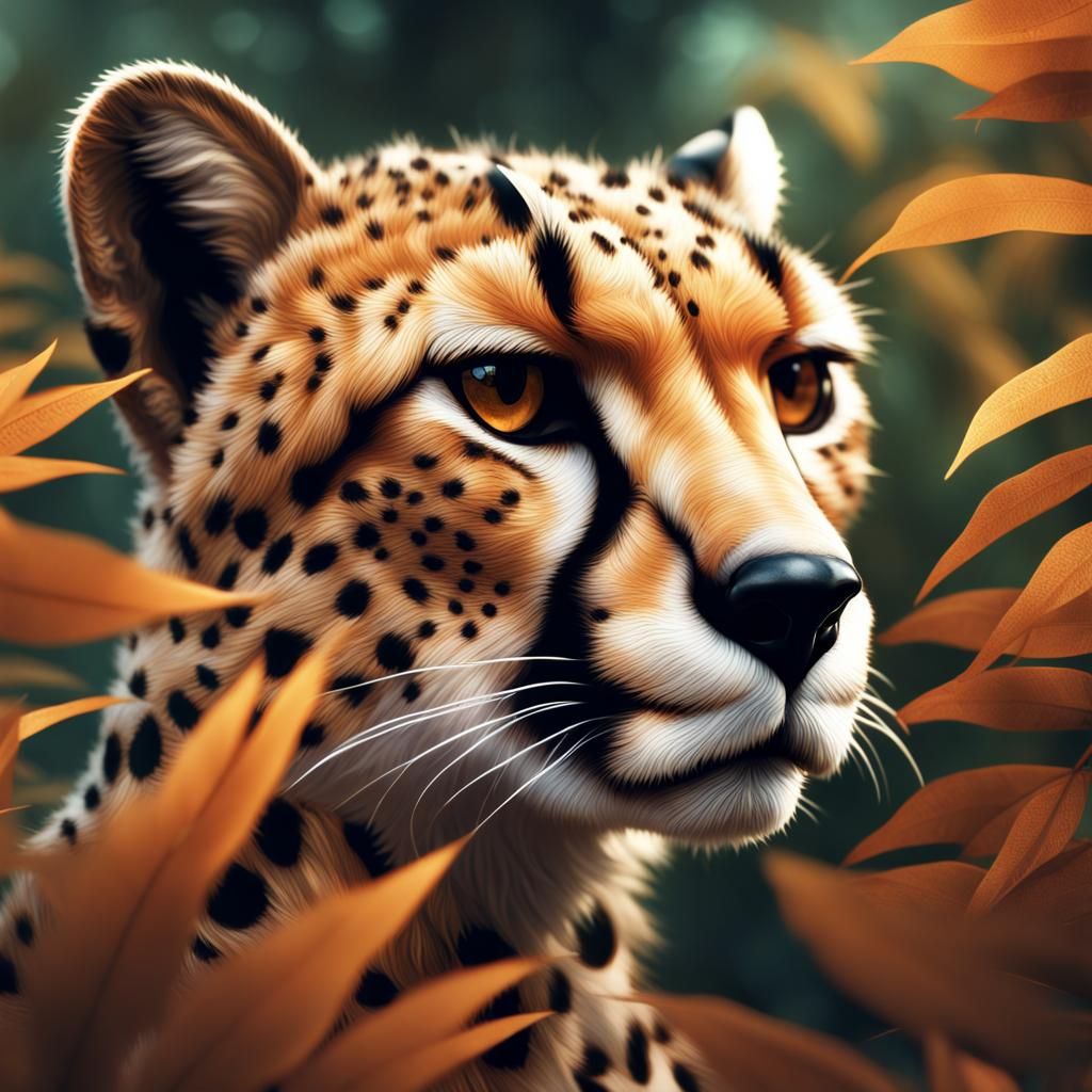 Cheetah in Wild Leaves: Detailed Matte Painting