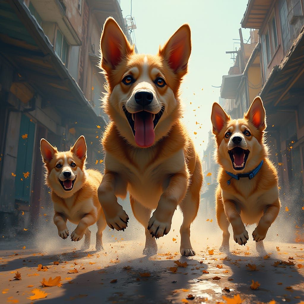 Hyperrealistic Dogs Barking Creates Chaos: Splash Art