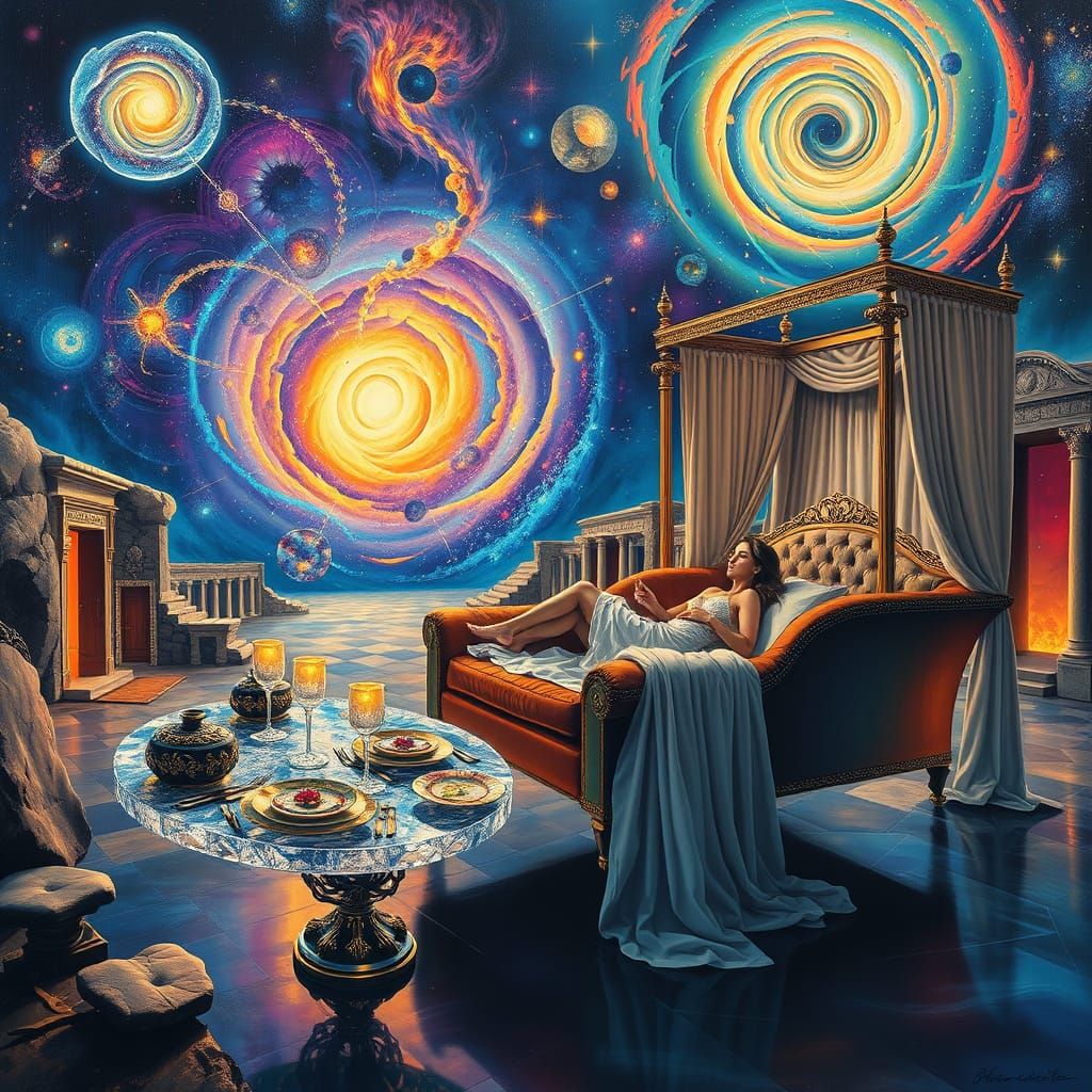 Surreal Cosmic Dreamscape in Vibrant Expressionist Style