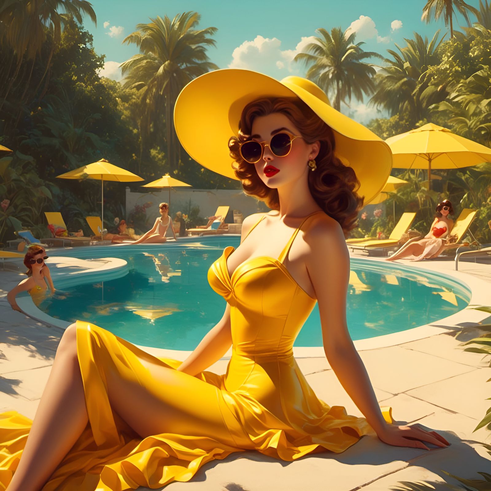 Princess Belle in Swimsuit, Gil Elvgren Style