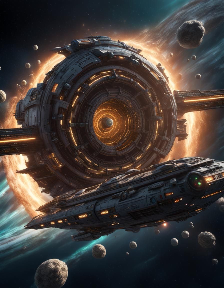Sci-Fi Capital Ship Enters Space Vortex