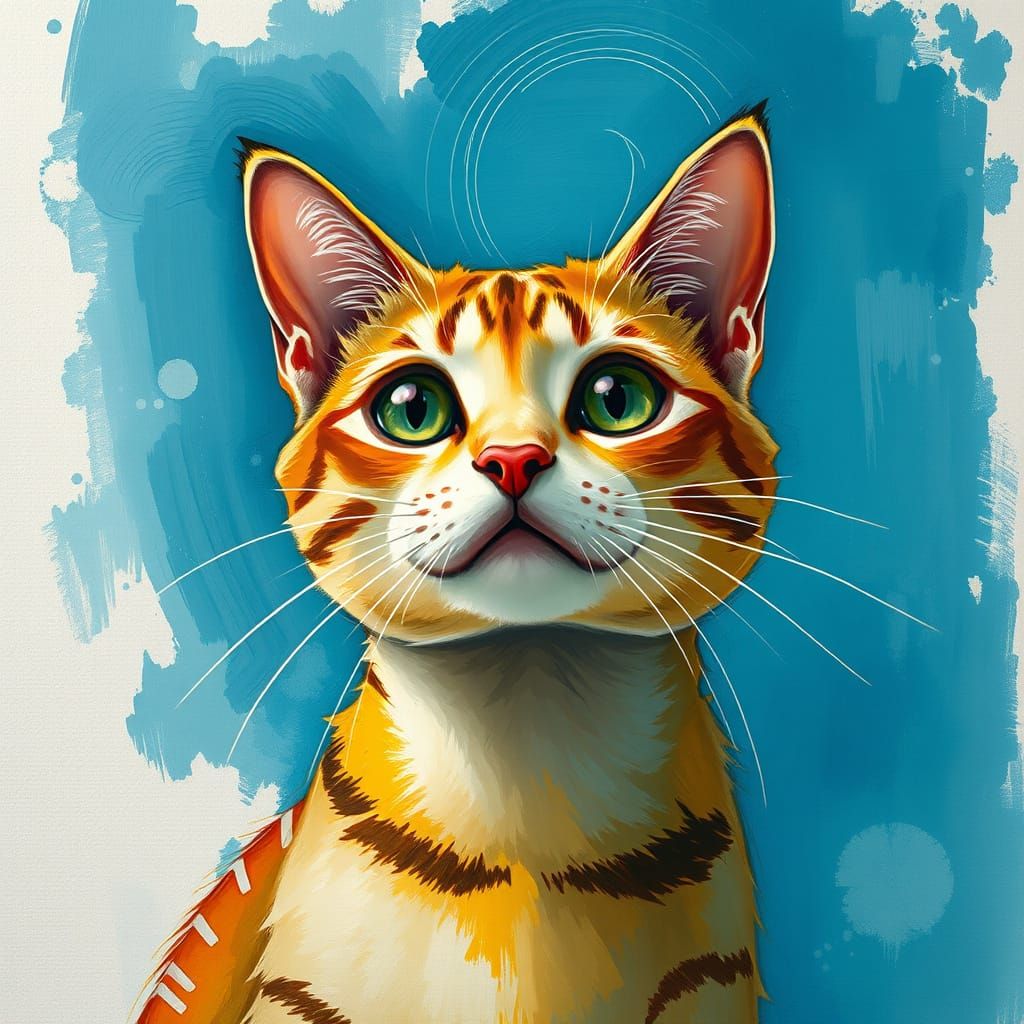Whimsical Feline Masterpiece in Expressive Gouache