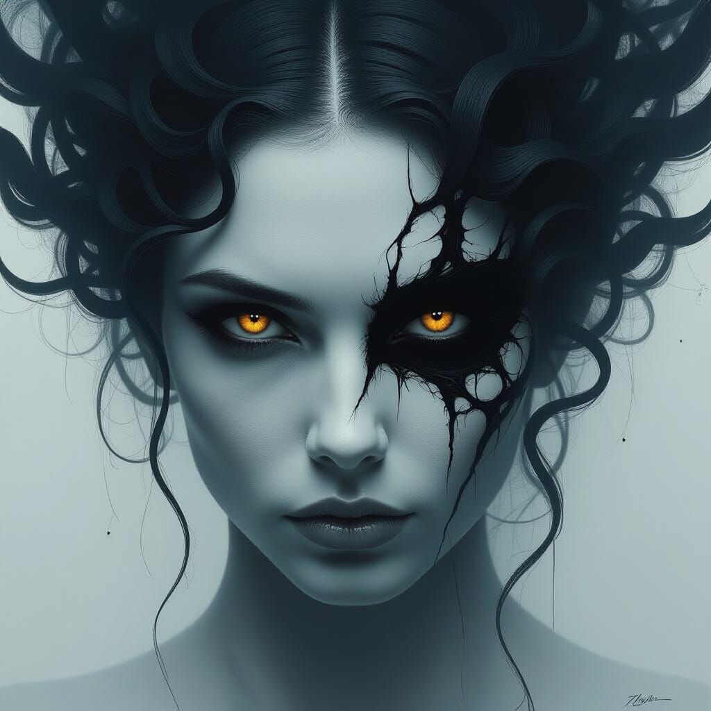 Menacing Eyes Glowing with Intensity in Dark Shadows