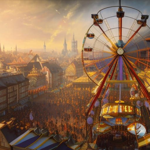 Oktoberfest Ferris Wheel in Dark Fantasy Style
