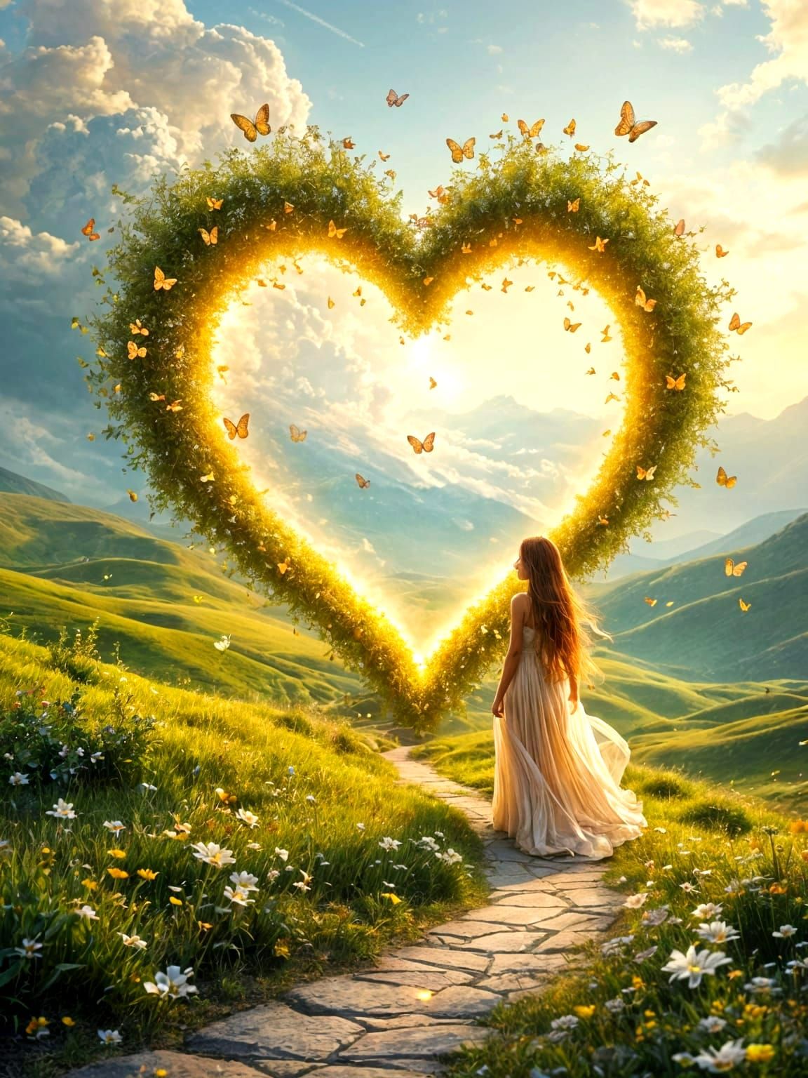 Surreal Fantasy Heart Portal in Vibrant Cloudscapes with Uni...