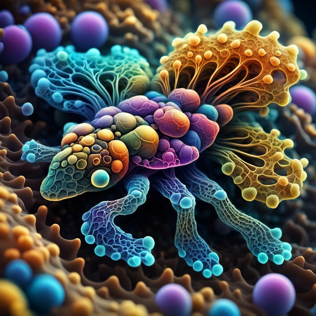 Detailed Microscopic Creature in Electric Color