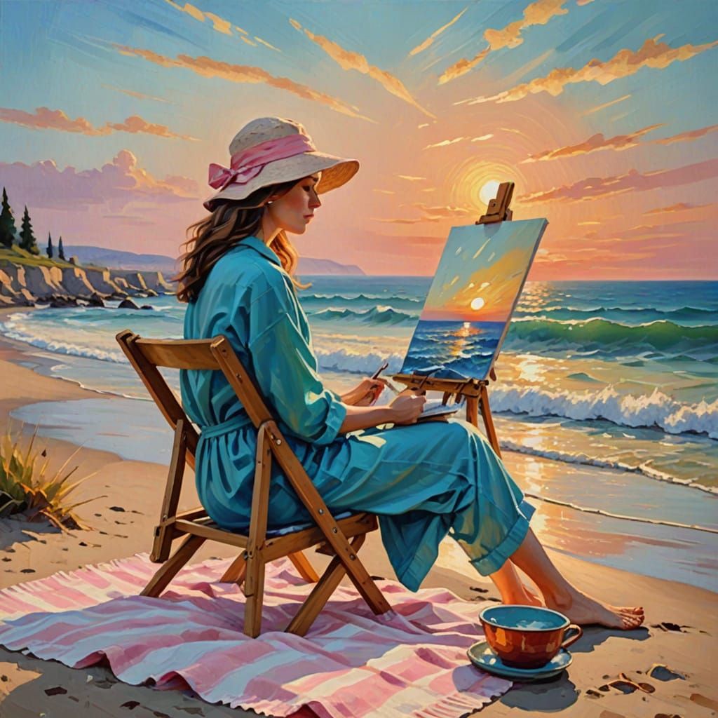 Thick palette knife airbrush oil painting painterly: Caucasian light skin style woman with cute textured realistic blond...