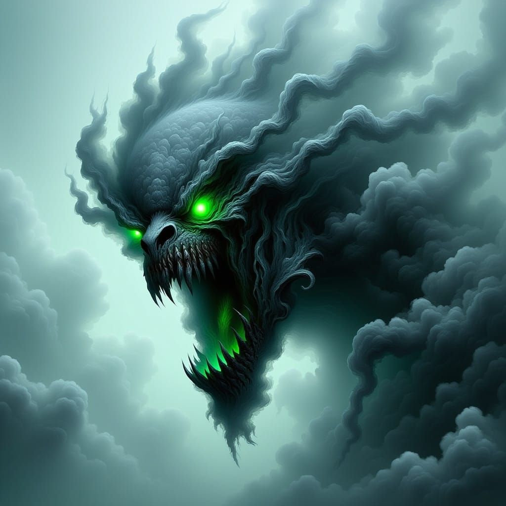 Fearsome Monster Head in Smoky Biomechanical Style