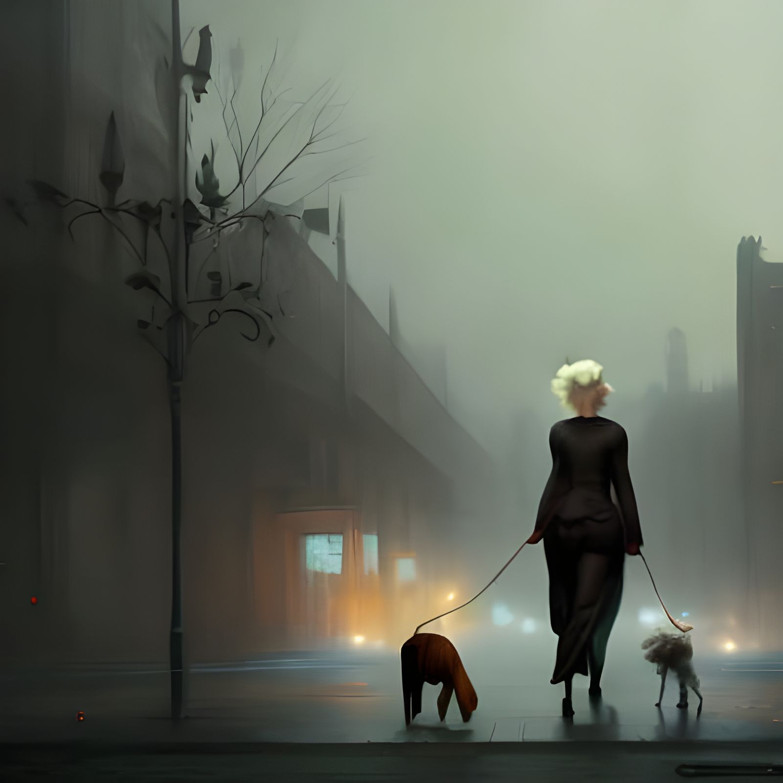 Marilyn Monroe Walking Dogs: Dark Fantasy Art