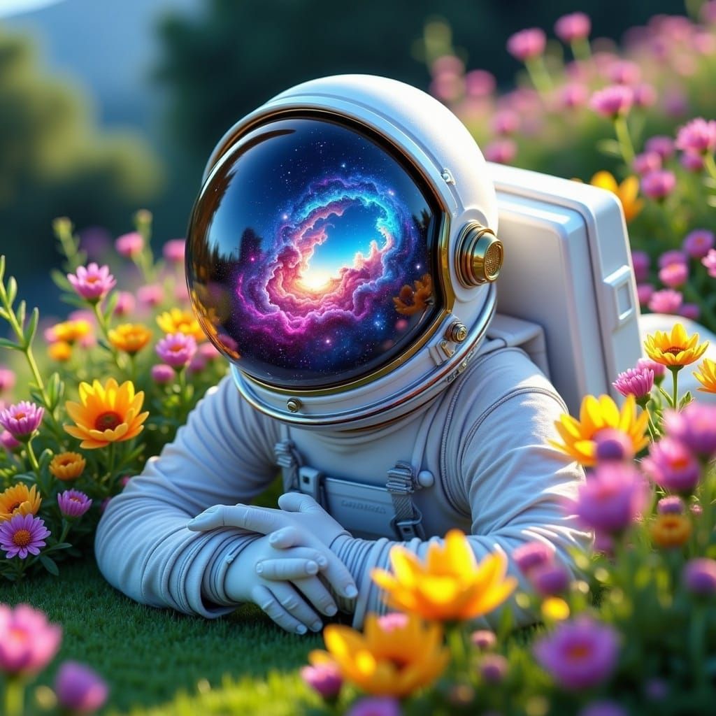 Astronaut in Flower Garden Reflecting the Universe