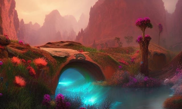 Mulagljufur Canyon: Infinite Flowers in Matte Painting