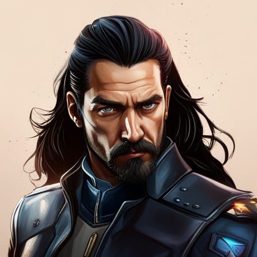 Cyberpunk Policeman with Long Hair, Digital Art