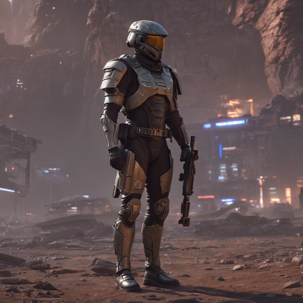 Futuristic Rebel Soldier in Alien City