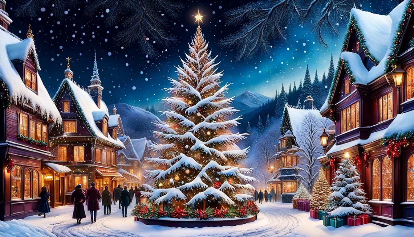 Fantastical Christmas Wonderland with Snowy Tree