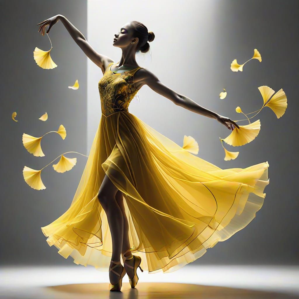 Luminescent Ballerina in Yellow Line Art