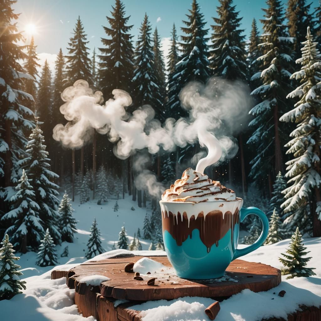 Hot Chocolate in Winter Landscape: Digital Matte Painting