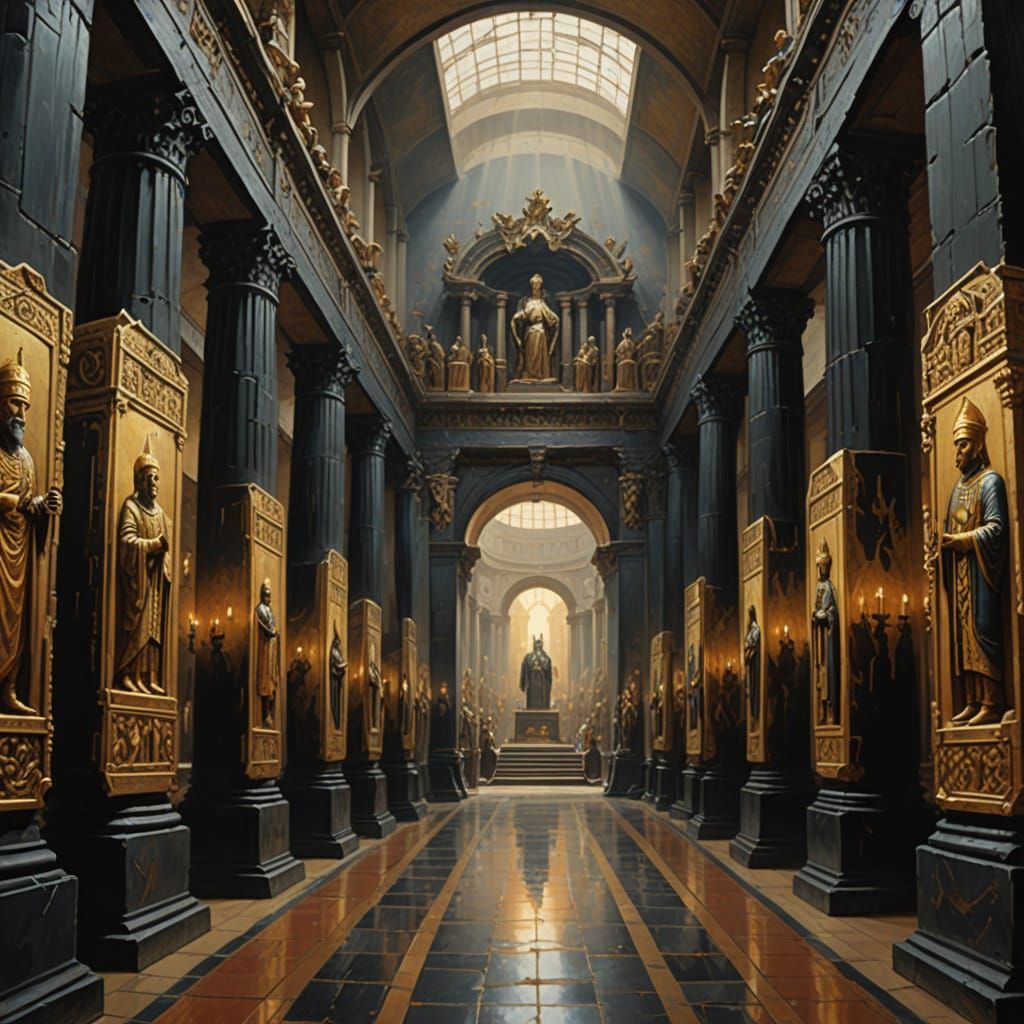 Gallery of Ancient Funerary Masks in Golden Light