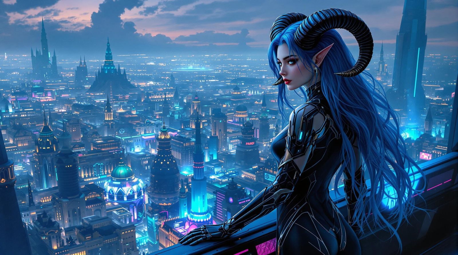 Aoi Tsuki Futurist Medieval Cityscape