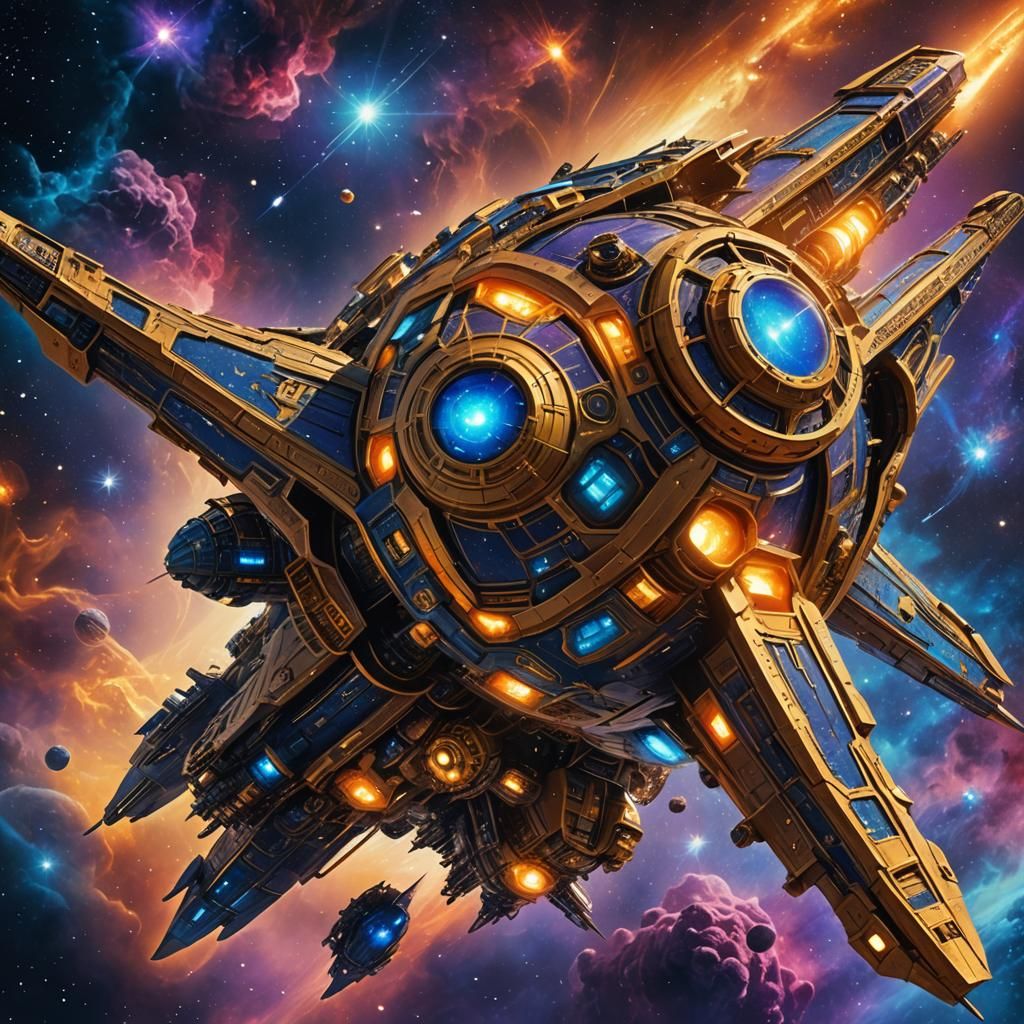 Cosmic Pirateship Concept Art in Fantasy Style