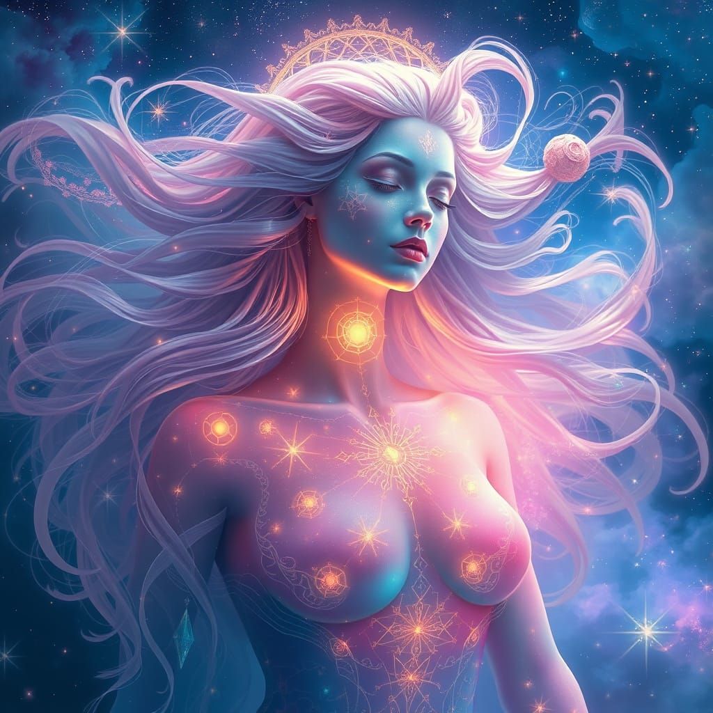 Luminescent Starseed Being in Cosmic Celestial Scene