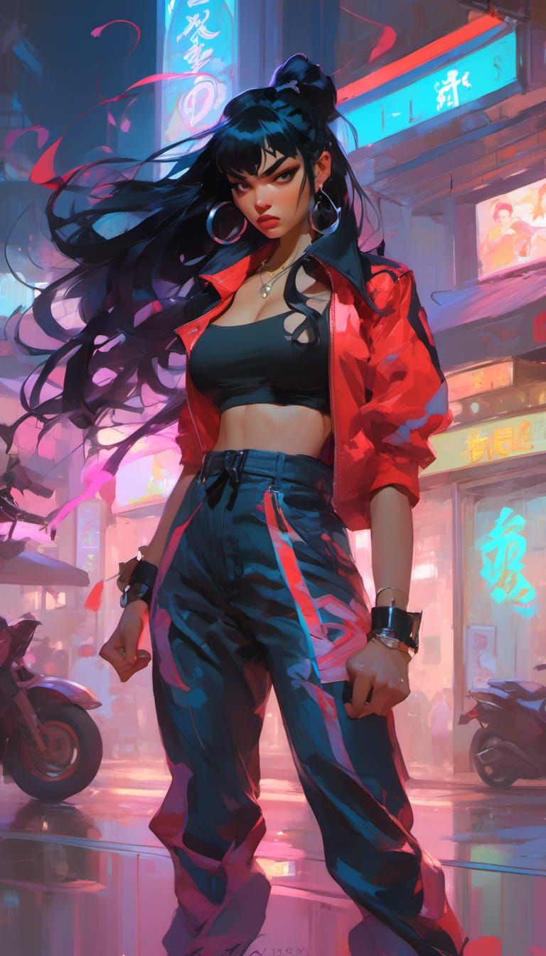 Furious Street Fighter Portrait with Neon Lights