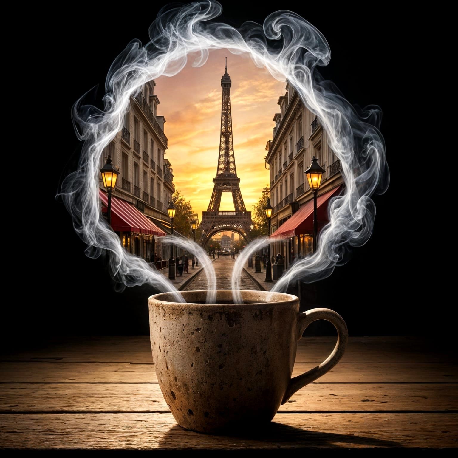 Parisian Street Scene Captured in Coffee Steam