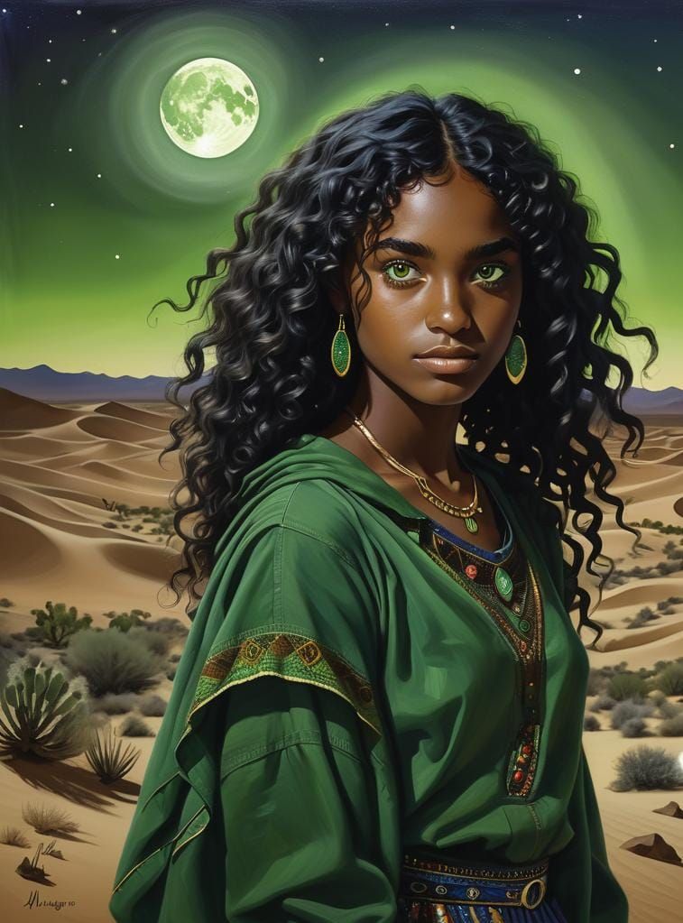 Surreal Desert Night Portrait in Painterly Style