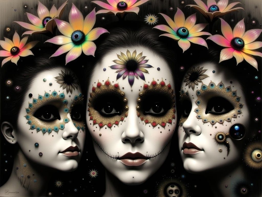 Day of the Dead Masks in Klimt-Inspired Pop Art