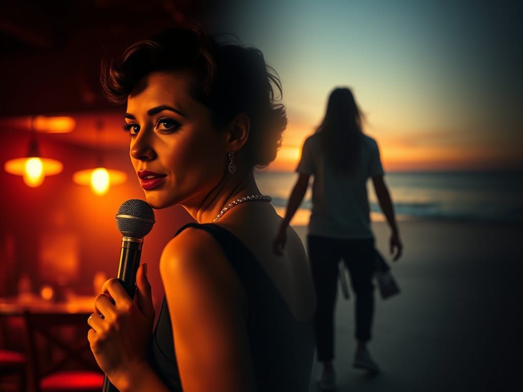 1950s Blues Singer Meets Sunset Lovers in Multi-Layered Mast...