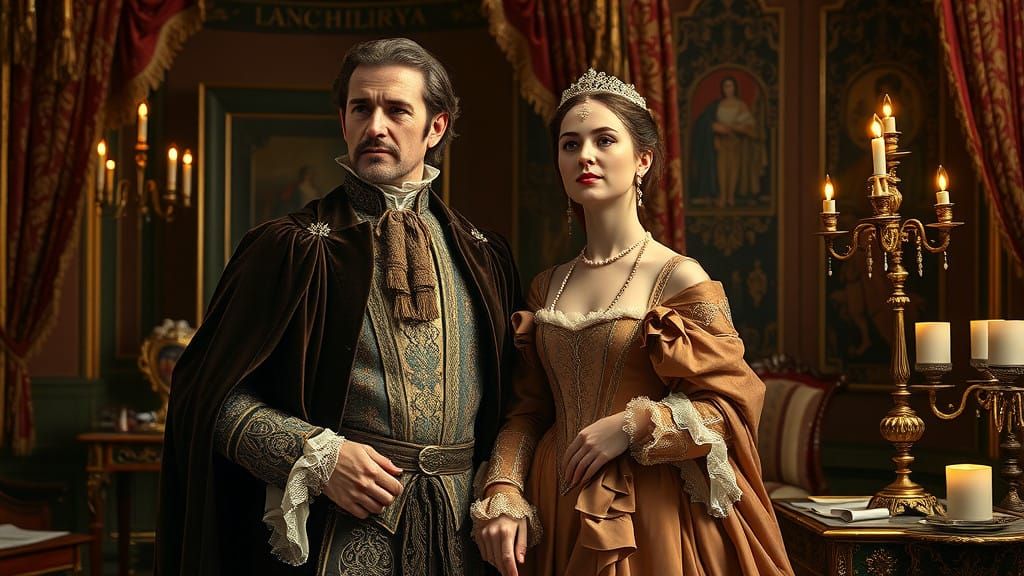 Elegant Medieval Couple in Baroque Attire